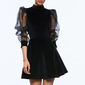 ALICE AND OLIVIA PAULETTE MOCK NECK PUFF SLEEVE MINI DRESS